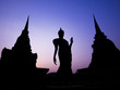 Buddha Statue and Ruins at Twilight, Sukhothai, Thailand
