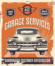 Retro Vintage Sign - Advertising Poster - Classic Car - Garage
