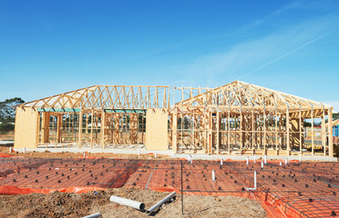 Wall Mural - New home construction framing.