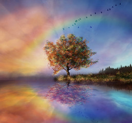 Wall Mural - Landscape with rainbow