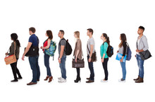 Multiethnic College Students Standing In A Row