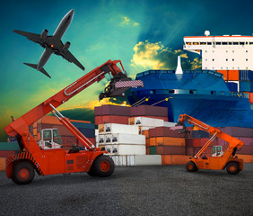 Wall Mural - ship yard  logistic by land transport and air plane use for tran