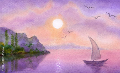 Nowoczesny obraz na płótnie Sailboat on the sea meets the sun