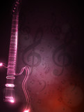 music note and neon light guitar, grunge music background
