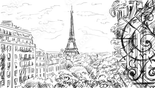 Naklejka nad blat kuchenny Street in Paris - sketch illustration