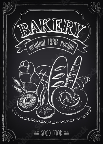 Photo Vintage Bakery Poster with pastry. Freehand drawing