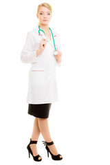 Poster - Woman doctor in lab coat with stethoscope. Medical