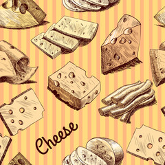 Poster - Cheese sketch seamless wallpaper