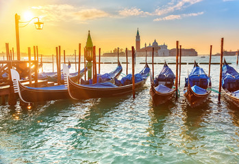 Wall Mural - Venetian gondolas at sunrise