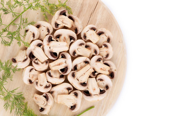 Wall Mural - Sliced mushrooms on platter.