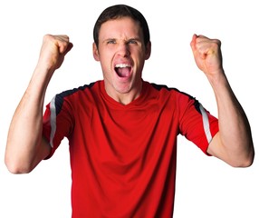 Wall Mural - Cheering football fan in red