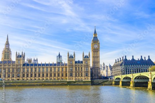 Obraz na płótnie canvas czteroczęściowy "tetraptyk" Big ben i domy parlamentu, Londyn, Wielka Brytania