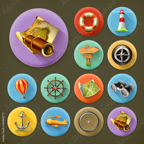 Navigation, long shadow icon set