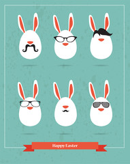 Poster - Happy Hipster Easter - set of stylish BUNNY icons