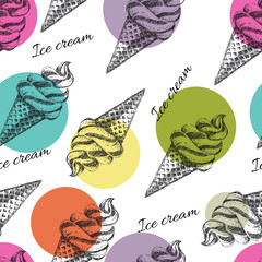 seamless pattern with ice cream hand drawn