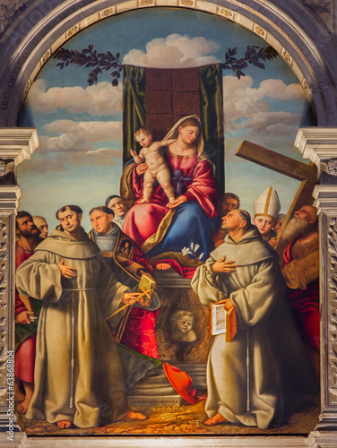Board z aluminiowym obramowaniem Wenecja - madonna z pierwszymi męczennikami franciszkanów