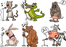 Singing Animals Set Cartoon Illustration