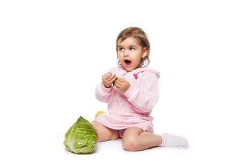 little girl with cabbage