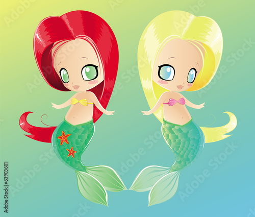 Little Mermaid Blond And Red Floating On The Sea Bottom Buy