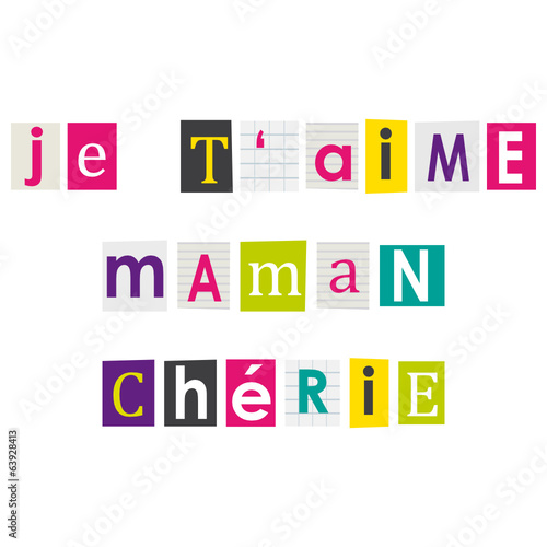 Je T Aime Maman Cherie Decoupage Et Collage Enfantin Stock Vector Adobe Stock