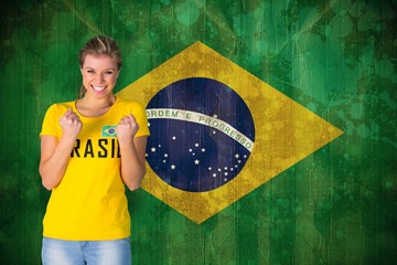 Poster - Composite image of excited football fan in brasil tshirt