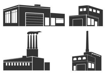 Set of silhouettes of industrial buildings.