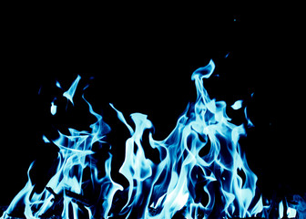 abstract background of blue flame fire on black background