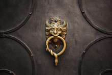 Door Knocker With Lion On Iron Door