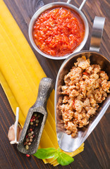 Sticker - dough for lasagna and ingredients for lasagna