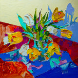 original oil painting, still life with tulip, spring flower.  Mo