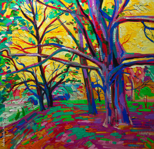 Plakat na zamówienie original oil painting, forest in spring. Modern Impressionism