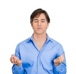 Meditation. Man mediation in zen mode on white background 