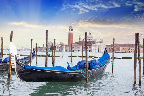 Fototapeta na wymiar Gondola on background St. George Church in Venice