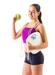 Canvas Print - Sporty girl with apple and scales