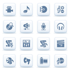 Sticker - Audio video blue icons on white buttons.