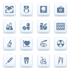 Poster - Medicine blue icons on white buttons.