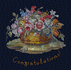 Wall Mural - Floral background with word Congratulation