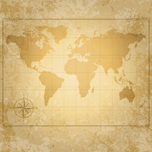 Vintage Vector World Map With Compass