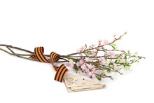 Flowers With George Ribbon And Old Letters