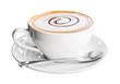 Coffee cup and saucer on white background