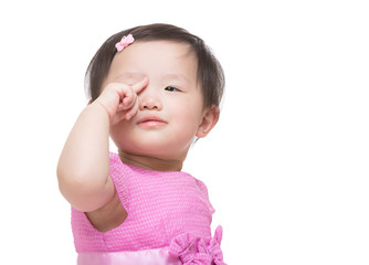 Asian little girl finger touch her eye