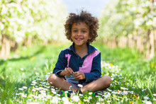 Cute African American Little Boy Playing Outdoor - Black People