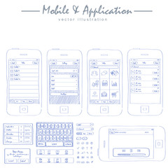 Wall Mural - mobile application concept sketch drawing vector