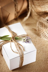 Wall Mural - Handmade gift box with lavender sprig