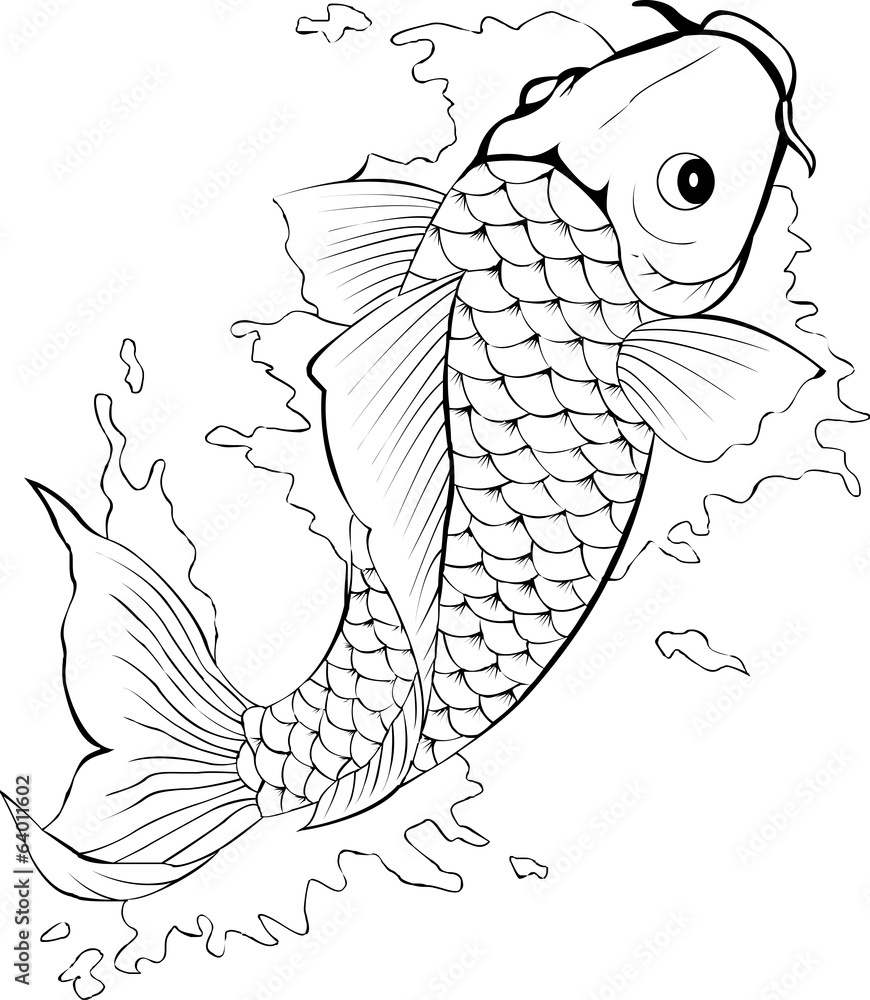 Black and white koi fish tattoo Stock Vector | Adobe Stock, image size:870x1000