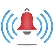 Paper Cut Of Red Alarm Bell With Blue Signal Is Alert Symbol Ico