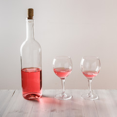 Rose wine in bottle and wine glass