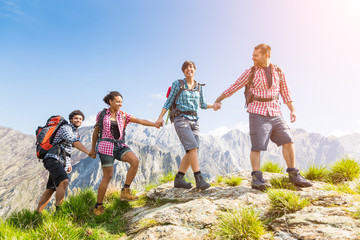 Canvas Print - People Hiking at Top of Mountain