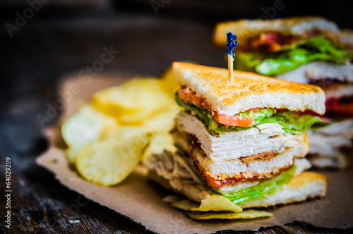Fotografie, Obraz Club sandwich on rustic wooden background