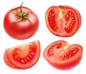 Leinwandbilder - Isolated tomatoes collection. Cut and whole tomato vegetables isolated on white background